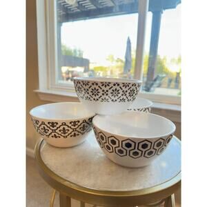 Set of 4 Mikasa “Celebration” Stoneware Bowls – Bronze Metallic Pattern, Assortd